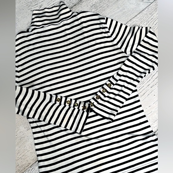 Tory Burch Stripe Turtleneck medium button cuffs long length black cream - Picture 11 of 16